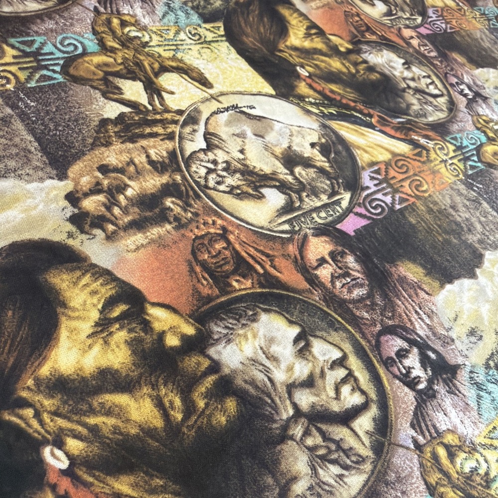Vtg David Behrens Five Cent Peace Cotton Fabric 2005 2.25 Yards Indigenous